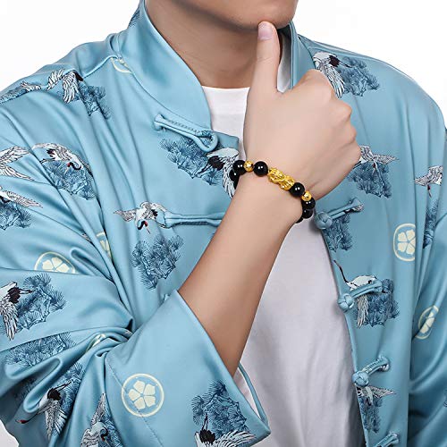 EIELO Feng Shui Pixiu Good Luck Bracelets for Men Women Natural Gemstone Healing Energy Obsidian Pi Yao Dragon Charm Beaded Bracelet Attach Wealth Money Jewelry 8MM - Image 3