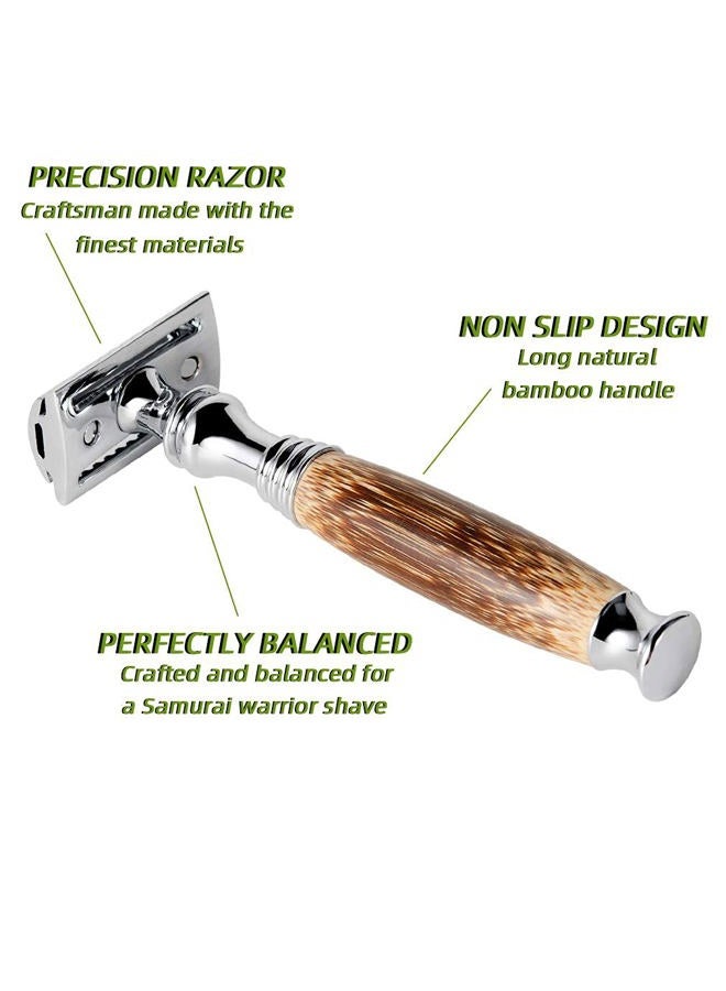 Grandslam Double Edge Safety Razor + 10 Blades Safety Razor with Handmade Long Natural Bamboo Handle Eco Friendly Safety Razors for Women/Men Ladies Shaver - Image 5