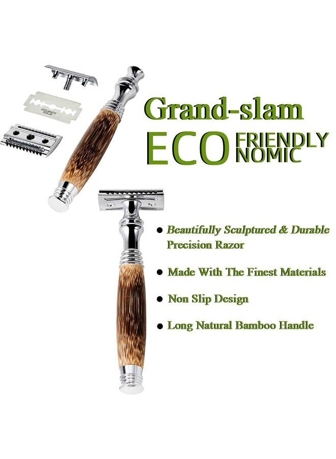 Grandslam Double Edge Safety Razor + 10 Blades Safety Razor with Handmade Long Natural Bamboo Handle Eco Friendly Safety Razors for Women/Men Ladies Shaver - Image 3