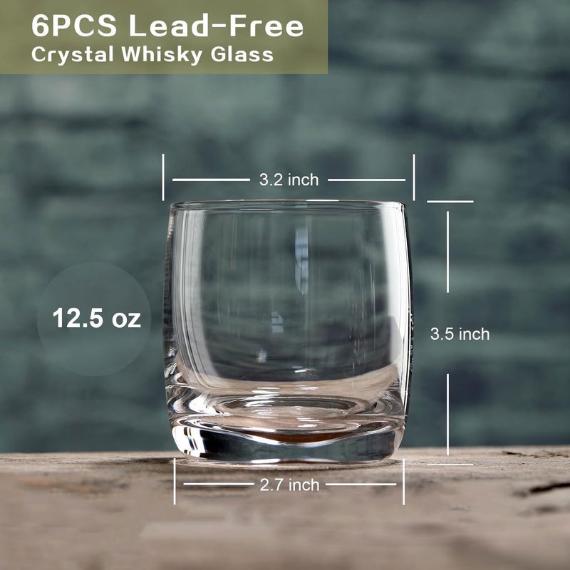 Wlasss Whiskey Glasses Set of 6, Premium Crystal Bourbon Glass, 12.5 oz Drinking Glasses for Scotch, Cocktail, Whisky and Juice, Transparent Rocks Glasses, Dishwasher Safe Glassware, Gifts for Christmas - Image 2