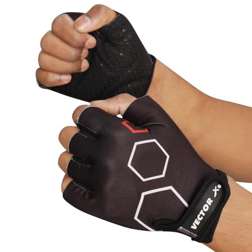 Vector X VX-300 Gym Fitness Fingerless Gloves for Men and Women Sports Practice Gloves Wrist Support Use for Gym, Weight Lifting,Fitness,Exercise-Size-Large (Black) - Image 2