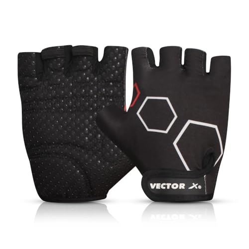 Vector X VX-300 Gym Fitness Fingerless Gloves for Men and Women Sports Practice Gloves Wrist Support Use for Gym, Weight Lifting,Fitness,Exercise-Size-Large (Black) - Image 1