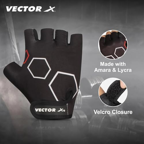 Vector X VX-300 Gym Fitness Fingerless Gloves for Men and Women Sports Practice Gloves Wrist Support Use for Gym, Weight Lifting,Fitness,Exercise-Size-Large (Black) - Image 4
