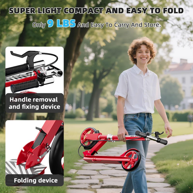 GRENYX Scooters for Kids 8-12, Teens & Adults - Lightweight, Foldable, 8-Inch Big Wheels, Hand Brake & Bell, 4 Adjustable Height Levels, 240 lbs Max Load, Perfect for School, Campus and Park Rides, Red - Image 5