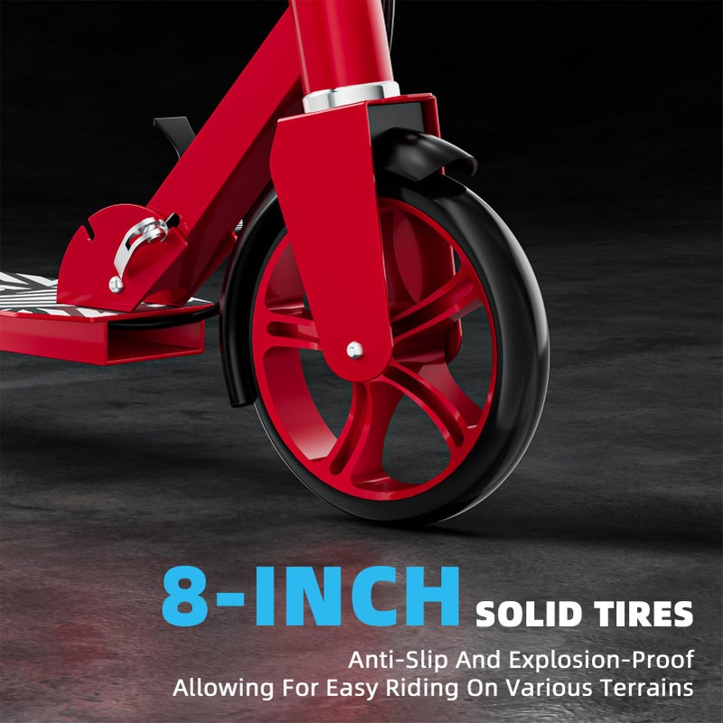 GRENYX Scooters for Kids 8-12, Teens & Adults - Lightweight, Foldable, 8-Inch Big Wheels, Hand Brake & Bell, 4 Adjustable Height Levels, 240 lbs Max Load, Perfect for School, Campus and Park Rides, Red - Image 4