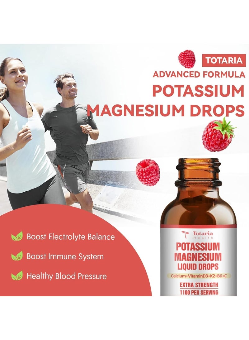 Totaria Two Bottle Potassium Magnesium Supplement Liquid Drops - High Absorption Potassium Supplement with Magnesium, Calcium, Vitamin D3 K2, Vegan, Non-GMO Potasio Support Leg Cramps, Bone, Muscle - 4 Fl oz - Image 2