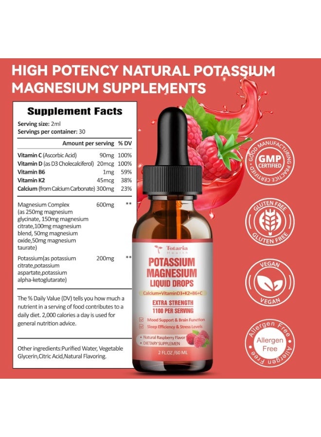 Totaria Two Bottle Potassium Magnesium Supplement Liquid Drops - High Absorption Potassium Supplement with Magnesium, Calcium, Vitamin D3 K2, Vegan, Non-GMO Potasio Support Leg Cramps, Bone, Muscle - 4 Fl oz - Image 5