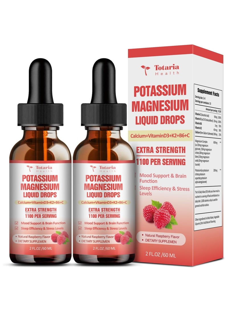 Totaria Two Bottle Potassium Magnesium Supplement Liquid Drops - High Absorption Potassium Supplement with Magnesium, Calcium, Vitamin D3 K2, Vegan, Non-GMO Potasio Support Leg Cramps, Bone, Muscle - 4 Fl oz - Image 1