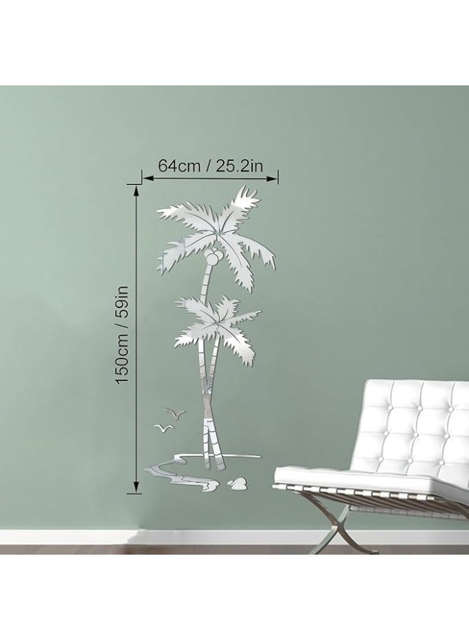 Horoof Market Horoof Home® Decorative Acrylic Mirror Wall Stickers - Elegant Palm Tree Design, 150 x 64 cm, Silver, Modern Home Décor for Living Room, Bedroom, and Office - Image 2