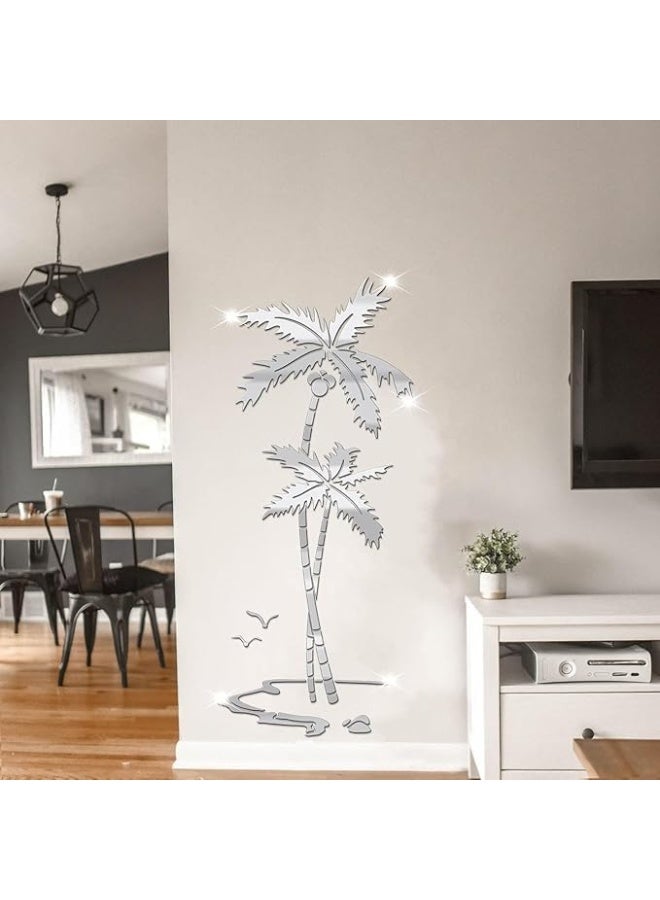 Horoof Market Horoof Home® Decorative Acrylic Mirror Wall Stickers - Elegant Palm Tree Design, 150 x 64 cm, Silver, Modern Home Décor for Living Room, Bedroom, and Office - Image 3