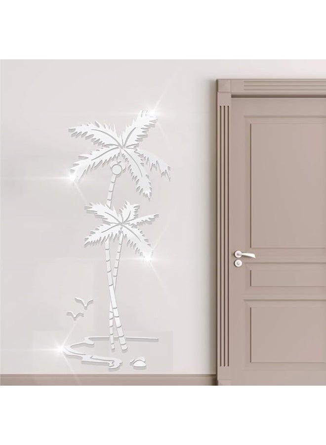 Horoof Market Horoof Home® Decorative Acrylic Mirror Wall Stickers - Elegant Palm Tree Design, 150 x 64 cm, Silver, Modern Home Décor for Living Room, Bedroom, and Office - Image 1