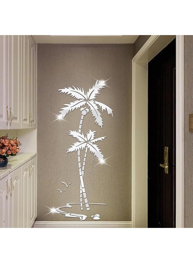 Horoof Market Horoof Home® Decorative Acrylic Mirror Wall Stickers - Elegant Palm Tree Design, 150 x 64 cm, Silver, Modern Home Décor for Living Room, Bedroom, and Office - Image 4