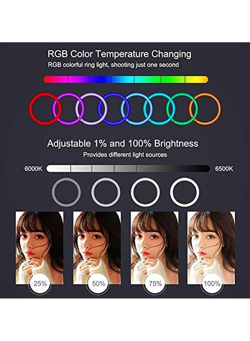 MJ26 RGB LED Ring Light Control With Soft And Imaginative Rainbow Colors For   Tiktok Youtube Video Photography And Live Streaming - Image 3
