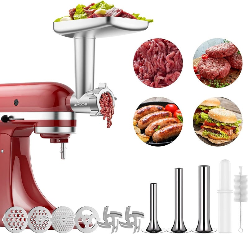 GVODE Meat Grinder Attachment for KitchenAid Stand Mixer, Meat Grinders Includes 4 Grinding Plates, 3 Sausage Stuffer Tubes, 2 Grinding Blades, For KitchenAid Mixer Attachments - Image 1