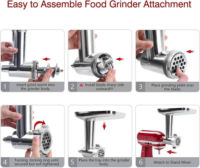 GVODE Meat Grinder Attachment for KitchenAid Stand Mixer, Meat Grinders Includes 4 Grinding Plates, 3 Sausage Stuffer Tubes, 2 Grinding Blades, For KitchenAid Mixer Attachments - Image 4