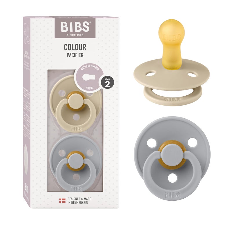 BIBS Pacifiers Colour Collection | Natural Rubber Baby Pacifier | Set of 2 BPA-Free Soothers | Made in Denmark | 0+ Months (Pack of 2) | Vanilla/Cloud - Image 1