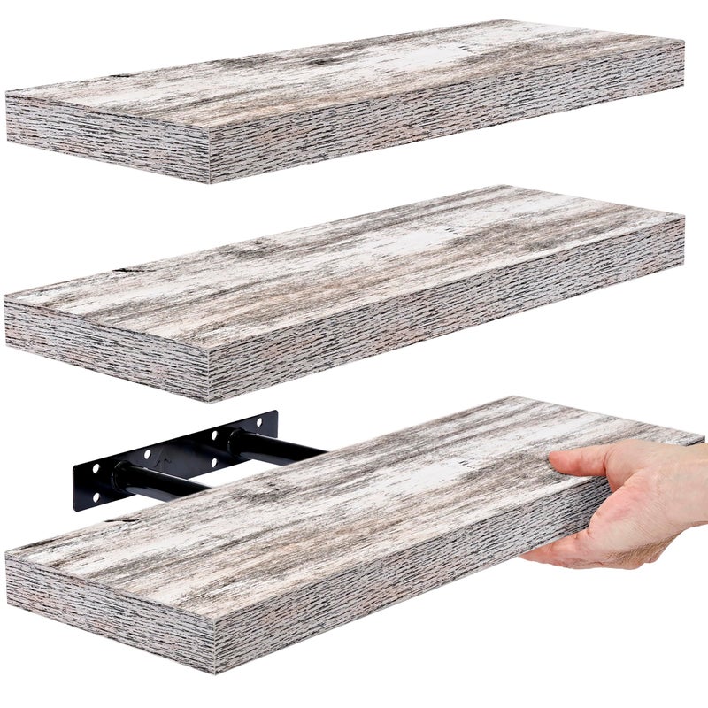 Sorbus Floating Shelves  3 Pack 16 Inch Rustic Wall Shelves for Bedroom Kitchen Living Room Bathroom Shelves Home Decor Office  Floating Shelf for Trophy Books Frames Toilet Paper