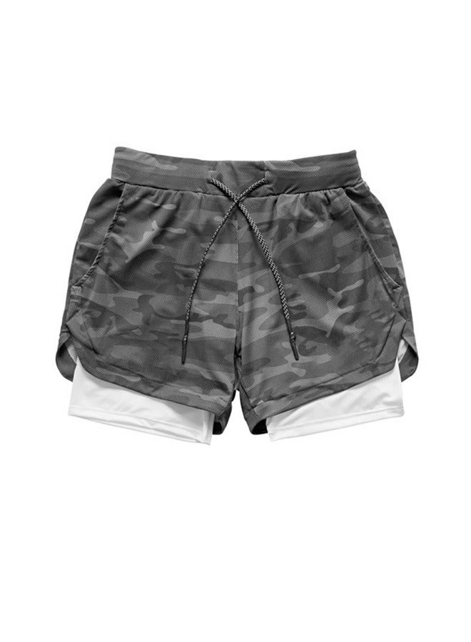 Generic Mens Running Shorts, Workout Running Shorts for Men, 2-in-1 Stealth Shorts, Gym Yoga Outdoor Sports Shorts (L, Camouflage Grey) - Image 1
