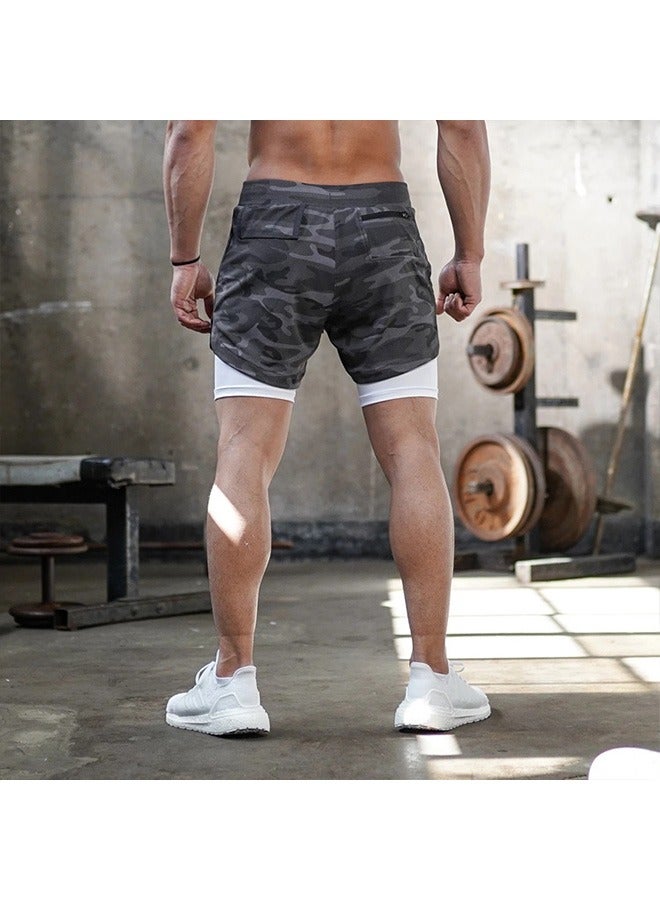 Generic Mens Running Shorts, Workout Running Shorts for Men, 2-in-1 Stealth Shorts, Gym Yoga Outdoor Sports Shorts (L, Camouflage Grey) - Image 4
