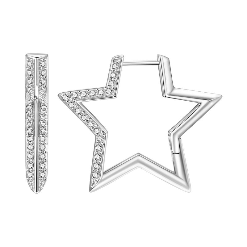 MISEFF Star Moon Earrings Collection with Crystals, 925 Silver, Original Design, Light Luxury Women's Jewelry
