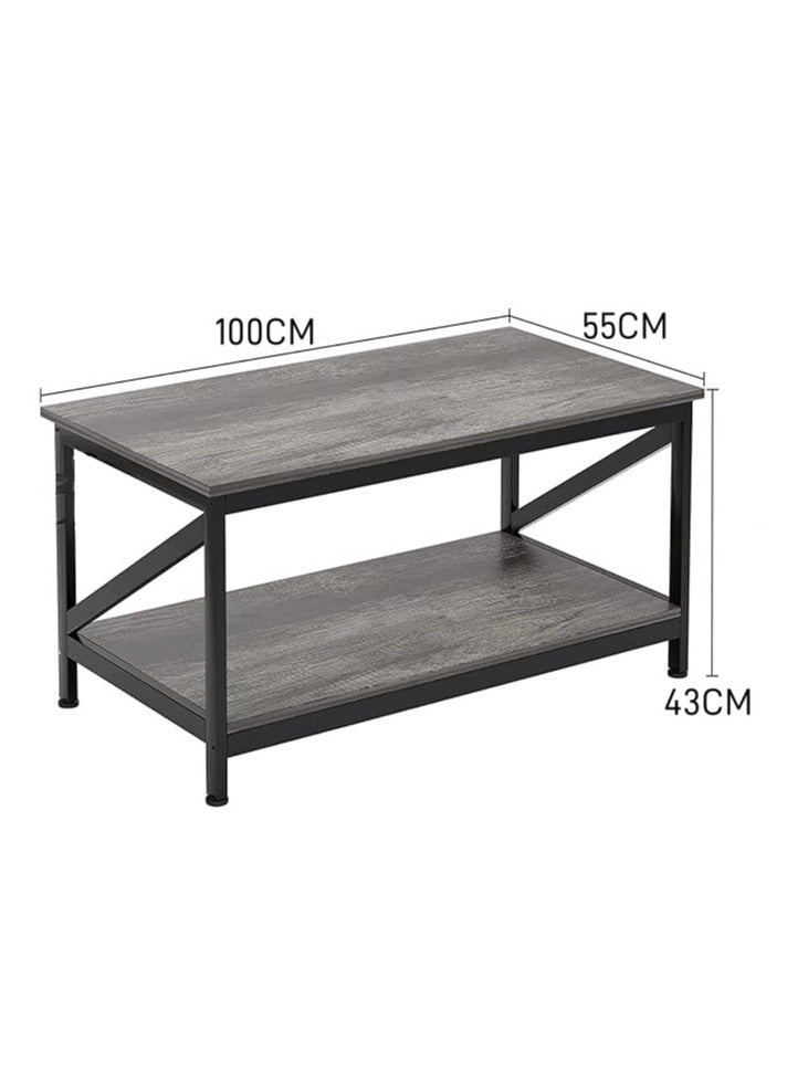 Generic Coffee Table with Storage Shelf,Modern Central Table with 2 Tier Shelves,Black Metal Table Legs, Wooden Tabletop and Metal Frame,Industrial Wooden Coffee Table,100 * 55cm  - Image 5