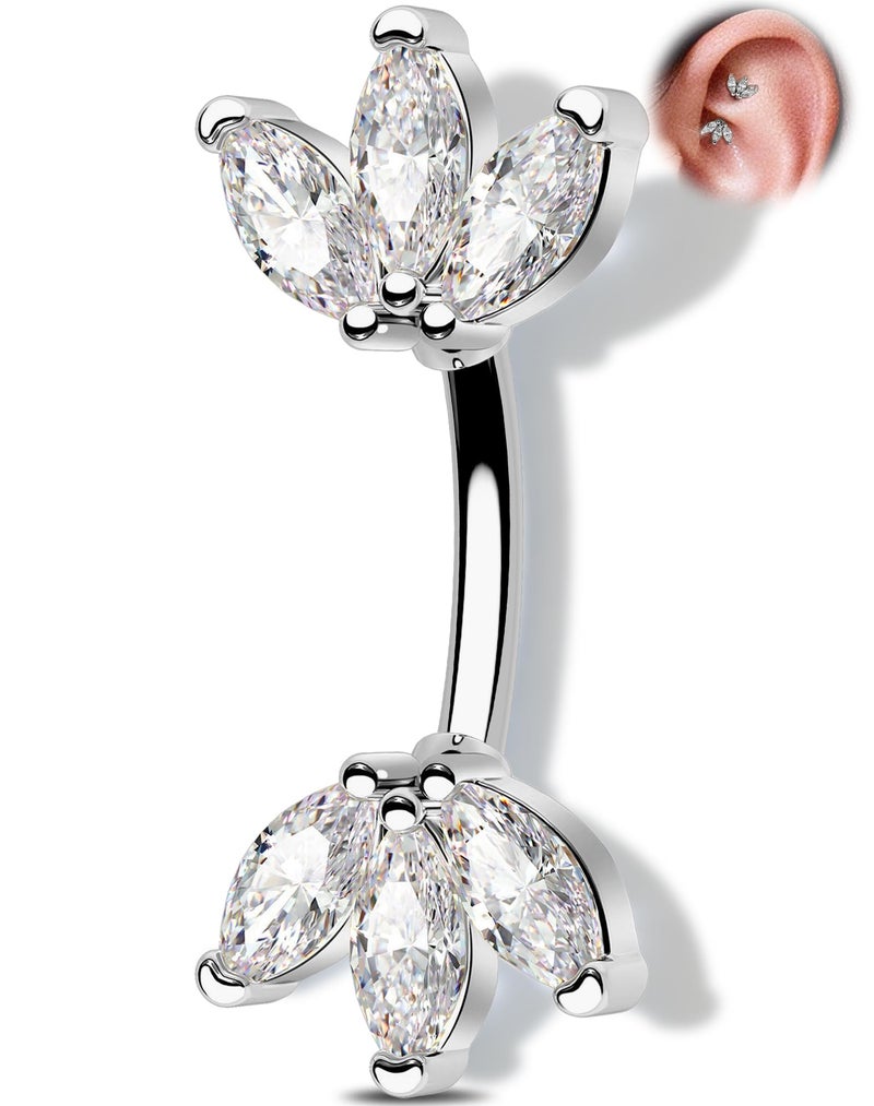 Melighting 16G Lotus CZ Rook Ear Piercing Bar 316L Surgical Stainless Steel Eyebrow Piercing Jewelry Dainty Lobe Earring 6 mm - Image 1