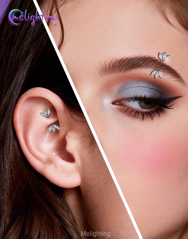 Melighting 16G Lotus CZ Rook Ear Piercing Bar 316L Surgical Stainless Steel Eyebrow Piercing Jewelry Dainty Lobe Earring 6 mm - Image 3
