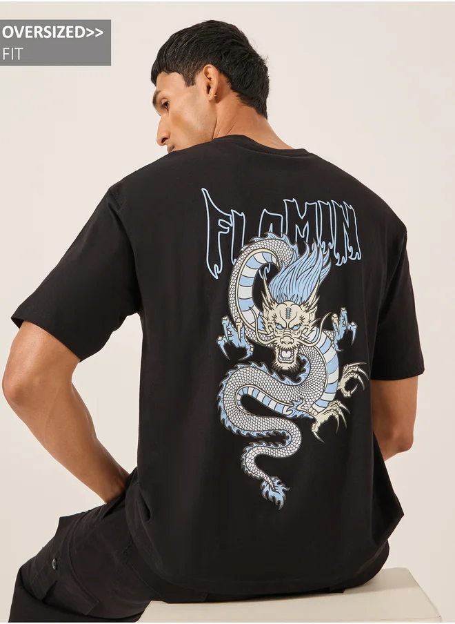 ستايلي Graphic Print Oversized Round Neck T-Shirt