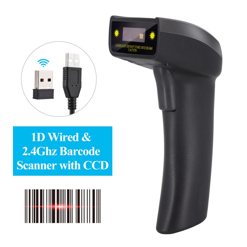 ماسح رموز الشريط اللاسلكي أحادي البعد محمول / بالأسلك عبر USB مقروئ CCD لرموز الشريط باستخدام الزناد اليدوي للمسح، يدعم رموز الشريط على الورق والشاشات، متوافق مع أنظمة ويندوز وأندرويد وماك، مناسب للسوبرماركت والمحلات التجارية والمكتبات - Image 1