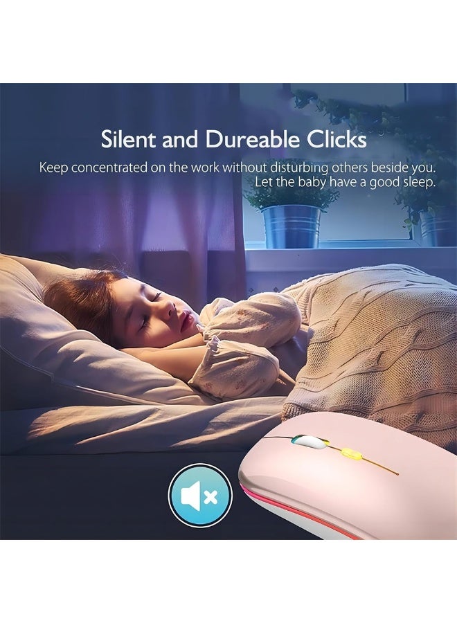 Wireless Bluetooth Mouse, Bluetooth 5.1 + 2.4GHz USB Wireless Receiver, Type-C Rechargeable Silent Bluetooth Wireless Mouse for PCs, Laptops, Tablets, Cell Phones, 3 Preset Adjustable DPI with RGB Lights (Rose Gold)  - Image 5