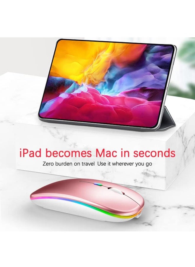 Wireless Bluetooth Mouse, Bluetooth 5.1 + 2.4GHz USB Wireless Receiver, Type-C Rechargeable Silent Bluetooth Wireless Mouse for PCs, Laptops, Tablets, Cell Phones, 3 Preset Adjustable DPI with RGB Lights (Rose Gold)  - Image 2