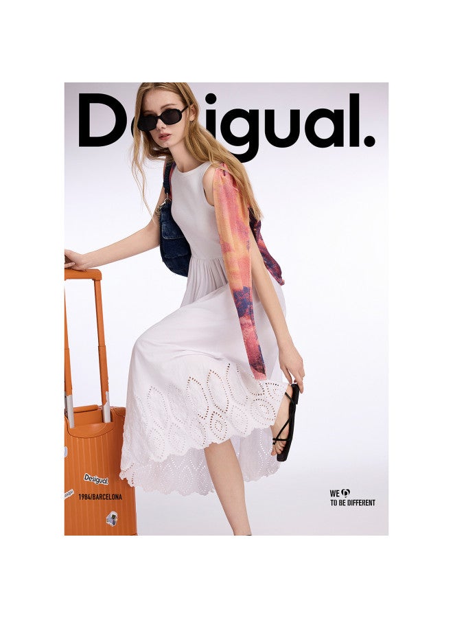 DESIGUAL ss25 New Stretch Ruffle Cut-out Embroidered Maxi Vest Dress - Image 3