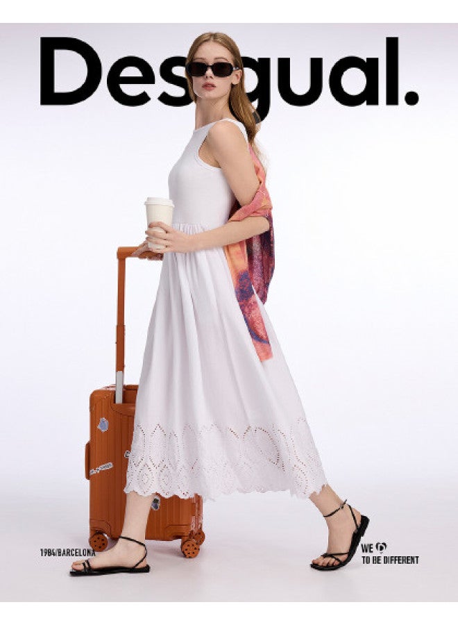 DESIGUAL ss25 New Stretch Ruffle Cut-out Embroidered Maxi Vest Dress - Image 1