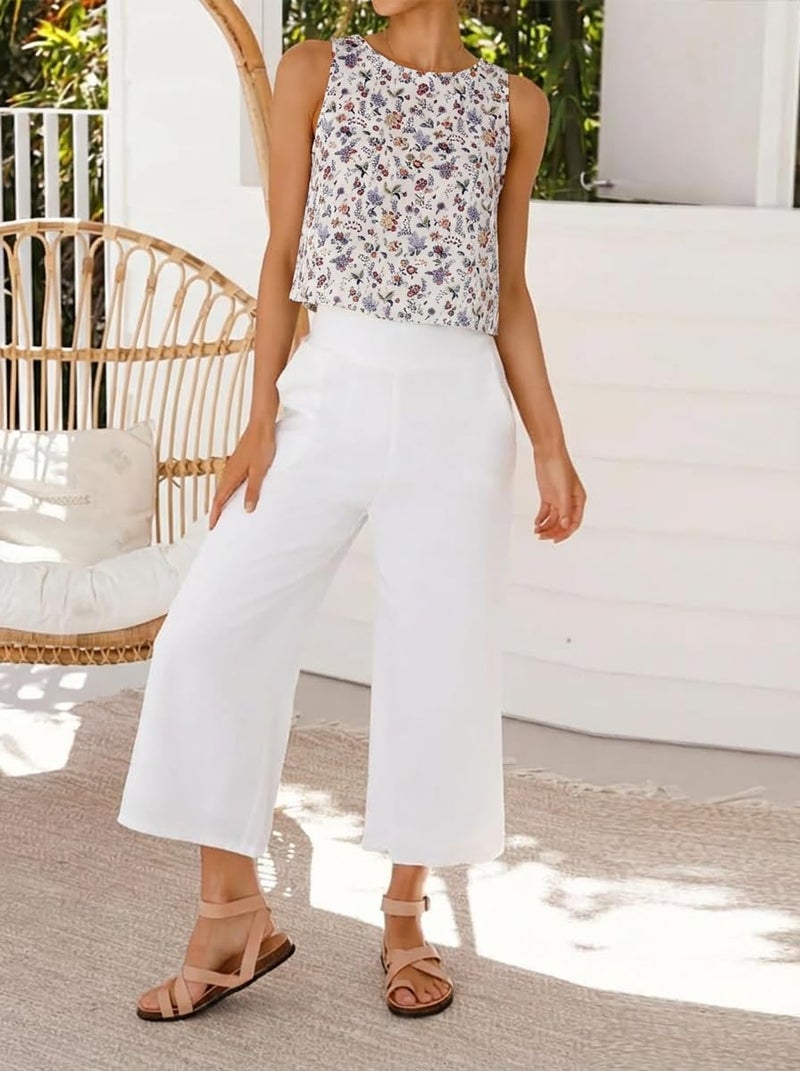 IDEALSANXUN Floral Tank Tops for Women 2026 Spring Summer Beach Boho Sleeveless Shirts Blouses Cute Crop Vest Top, Floral White, M - Image 4