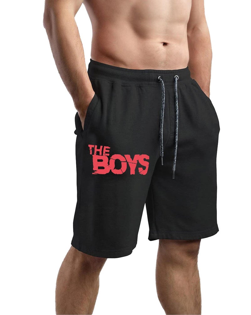 hotfits Men Black Cotton Regular Shorts for All Season- Running, Gym, Workout, Yoga Shorts -Boys Printed -L - Image 1