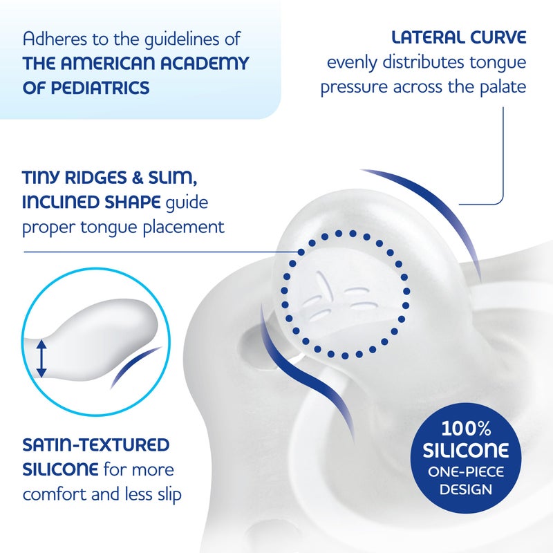 Chicco PhysioForma Mini Orthodontic Pacifier for Babies 0-2 Months, Ultra Light & Small, 100% Soft Silicone, Supports Breathing, One-Piece Design, Included Sterilizing Case, BPA Free, 2-Pack, Blue - Image 4