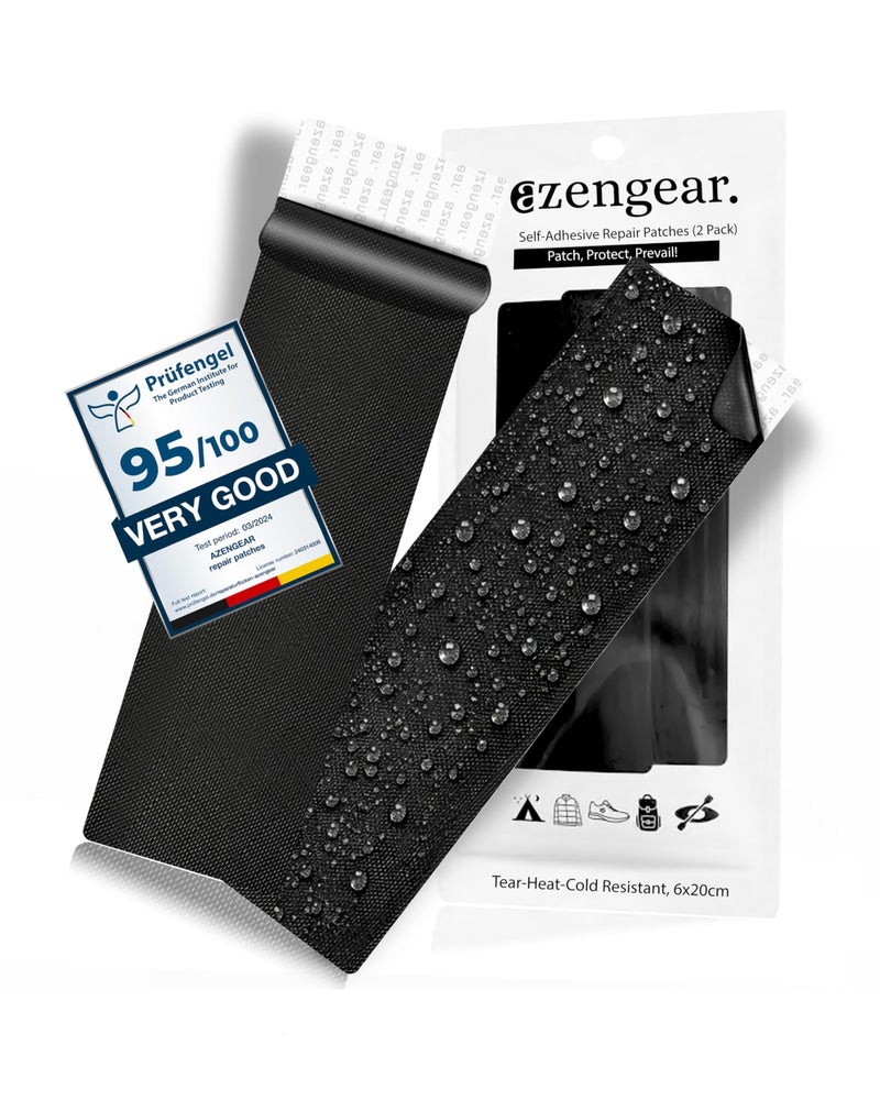 aZengear Jacket Repair Patches (2 Pack) - Self-Adhesive, Waterproof, Tear-Cold-Heat-Resistant Polyester to Fix Rips in Tents, Down Jackets, Puffers, Snowsuit, Shoe, Upholstery (Black) - Image 1