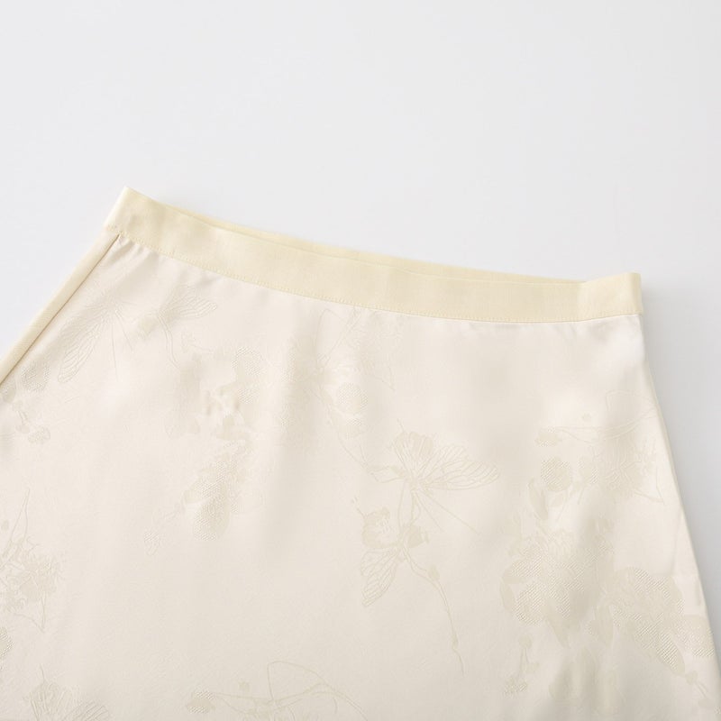 Women's New Chinese Style Satin Jacquard A-Line Midi Skirt with Elastic Waist - Image 3
