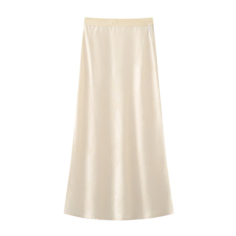 Women's New Chinese Style Satin Jacquard A-Line Midi Skirt with Elastic Waist - Image 2