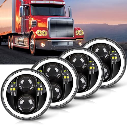 MGLLIGHT 5 3/4 5.75 inch LED Headlight with Amber Halo DRL LED Projector Sealed Beam Headlight Compatible with Kenworth W900 Challenger Gran Torino P-eterbilt 352 (4pcs) - Image 1