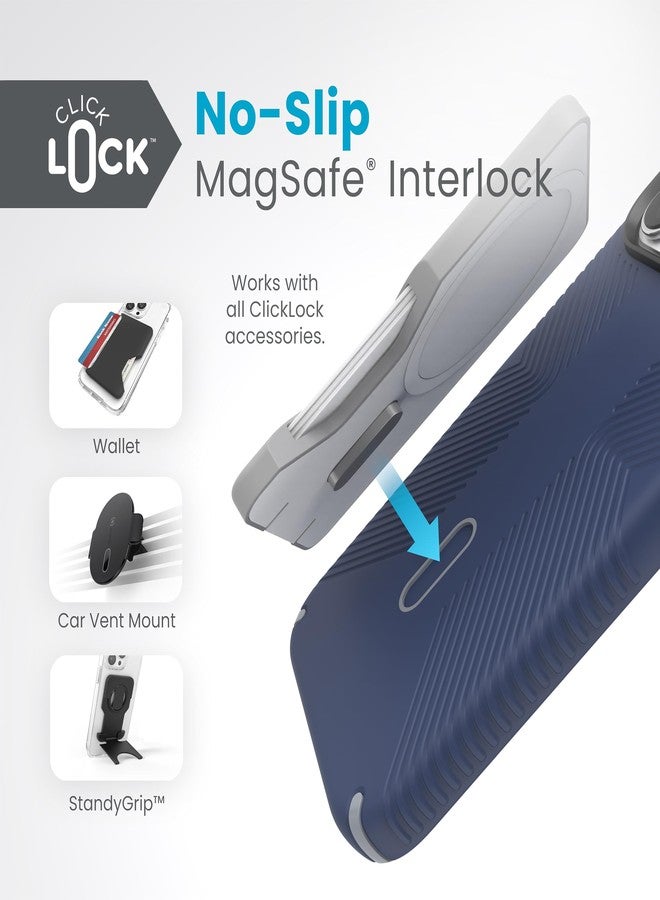 Speck iPhone 15 Pro Max Case - ClickLock No-Slip Interlock, Built for MagSafe, Drop Protection Grip - Scratch Resistant, Soft Touch, 6.7 Inch Phone Case - Presidio2 Grip Coastal Blue/Dust Grey/White - Image 4