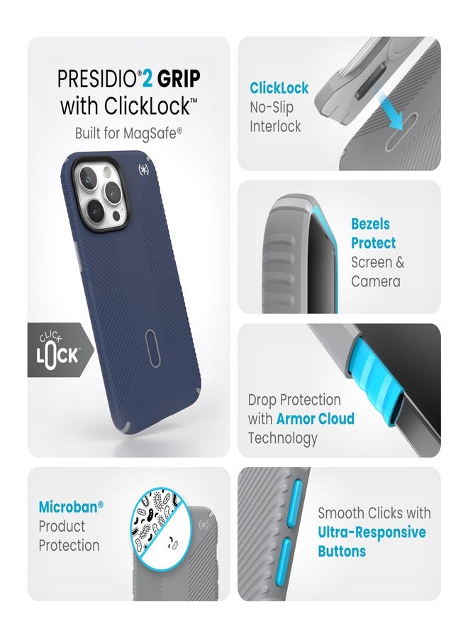 Speck iPhone 15 Pro Max Case - ClickLock No-Slip Interlock, Built for MagSafe, Drop Protection Grip - Scratch Resistant, Soft Touch, 6.7 Inch Phone Case - Presidio2 Grip Coastal Blue/Dust Grey/White - Image 3