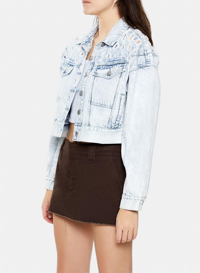 FOREVER 21 Bleach Wash Cropped Trucker Jacket  - Image 4