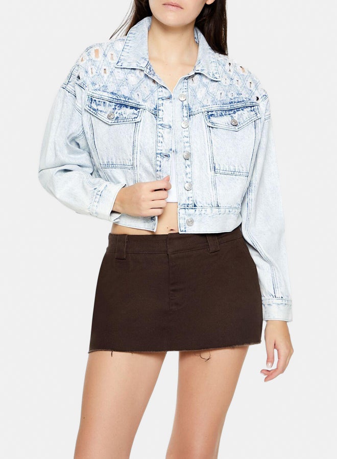 FOREVER 21 Bleach Wash Cropped Trucker Jacket  - Image 1