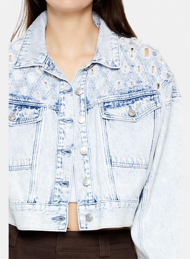 FOREVER 21 Bleach Wash Cropped Trucker Jacket  - Image 3