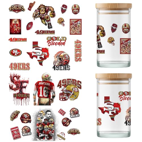 PureGlow Co 4 Sheet UV DTF Cup Wraps for 16 Oz Glass Cups American Football Waterproof UV DTF Stickers Rub on Transfers for Crafts Tumblers Cup Wood Furniture Car DIY Decor Wrap Decals (07) - Image 1