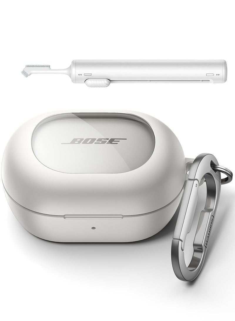 Case for Bose QuietComfort Earbuds 2024, Magnetic Bumper, Rugged Shockproof Protective Cover with Carabiner & Cleaning Kit & Removal Tool, White - Image 1