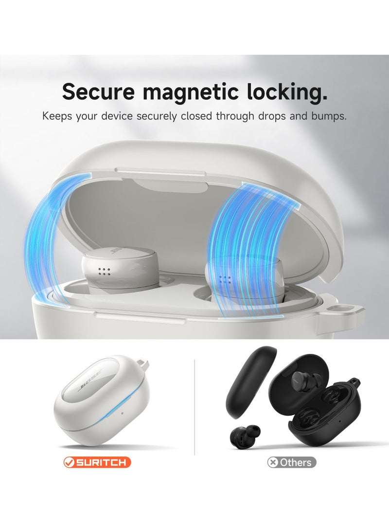 Case for Bose QuietComfort Earbuds 2024, Magnetic Bumper, Rugged Shockproof Protective Cover with Carabiner & Cleaning Kit & Removal Tool, White - Image 3