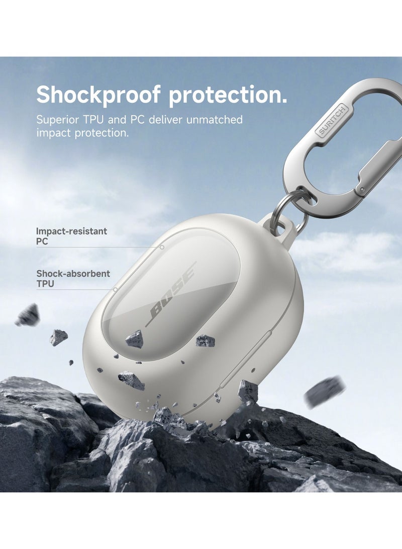 Case for Bose QuietComfort Earbuds 2024, Magnetic Bumper, Rugged Shockproof Protective Cover with Carabiner & Cleaning Kit & Removal Tool, White - Image 4