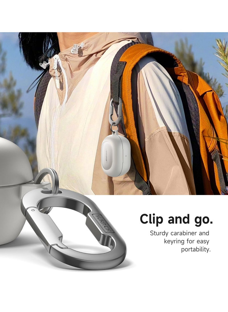 Case for Bose QuietComfort Earbuds 2024, Magnetic Bumper, Rugged Shockproof Protective Cover with Carabiner & Cleaning Kit & Removal Tool, White - Image 5